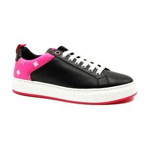 $520 MCM Women Black Leather Neon Pink Trim Low-top Sneaker 36/US 6